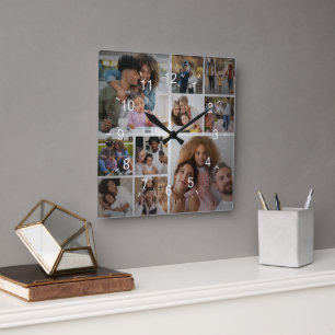 Design Your Own 10 Photo Collage Square Wall Clock