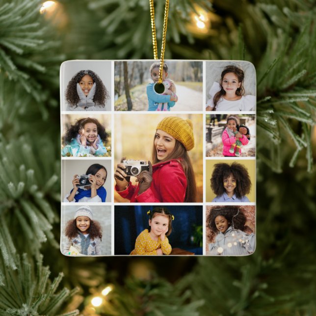 Design Your Own 11 Photo Collage Ceramic Ornament (Tree)