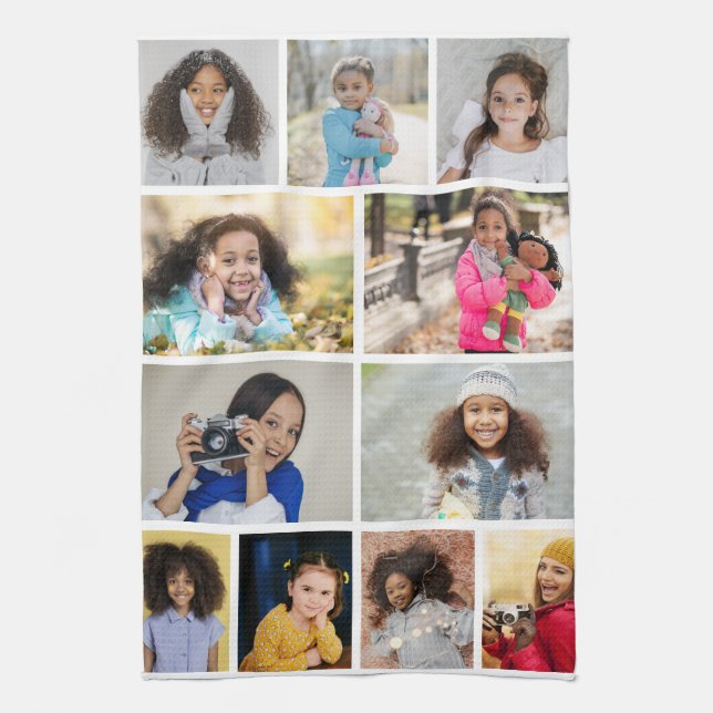 Design Your Own 11 Photo Collage Tea Towel (Vertical)