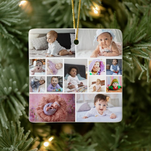 Design Your Own 13 Photo Collage Ceramic Ornament (Tree)