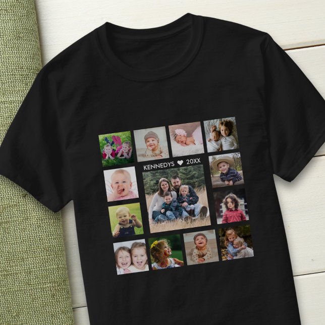 Design Your Own 13 Photo Collage Text Family Name T-Shirt (Creator Uploaded)