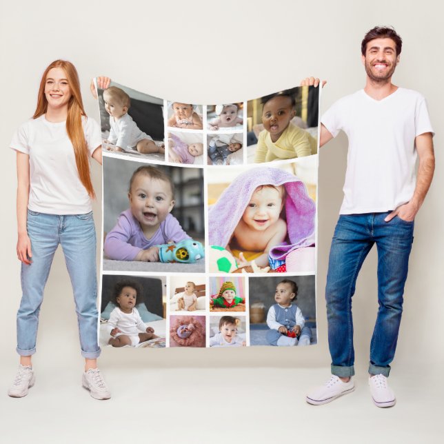 Design Your Own 14 Photo Collage Fleece Blanket (In Situ)