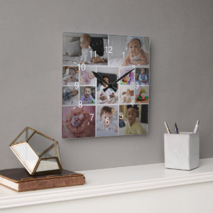Design Your Own 14 Photo Collage Square Wall Clock