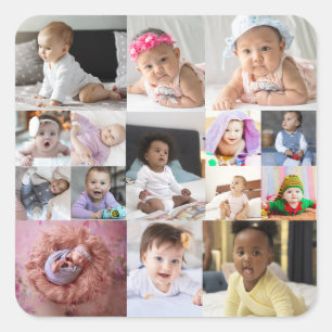 Design Your Own 15 Photo Collage Square Sticker