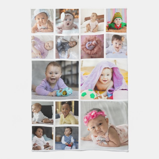 Design Your Own 15 Photo Collage  Tea Towel (Vertical)