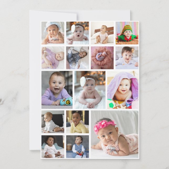 Design Your Own 16 Photo Collage Holiday Card (Front)
