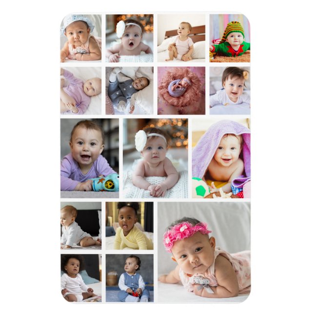 Design Your Own 16 Photo Collage Magnet (Vertical)