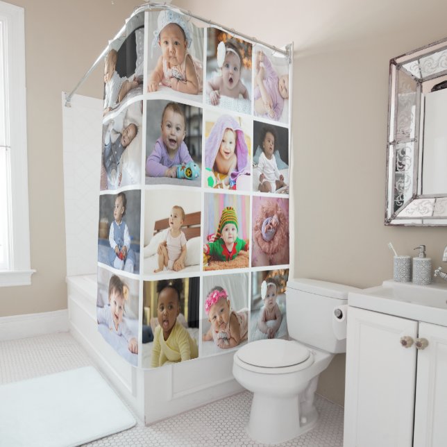 Design Your Own 16 Photo Collage Shower Curtain (In Situ)