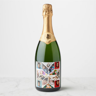 Design Your Own 16 Photo Collage Sparkling Wine Label