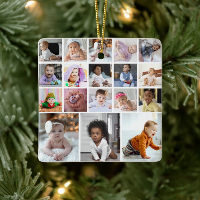 Design Your Own 18 Photo Collage Ceramic Ornament (Tree)
