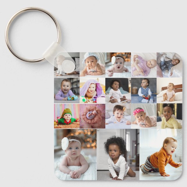 Design Your Own 18 Photo Collage Key Ring (Front)