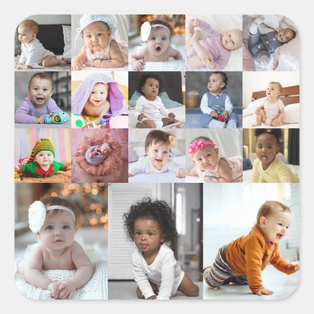 Design Your Own 18 Photo Collage Square Sticker (Front)