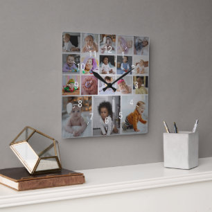 Design Your Own 18 Photo Collage Square Wall Clock