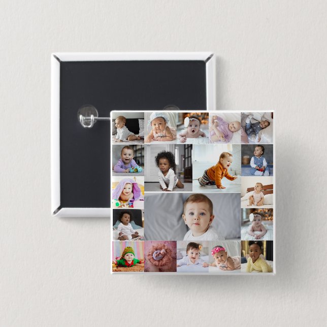 Design Your Own 19 Photo Collage 15 Cm Square Badge (Front & Back)