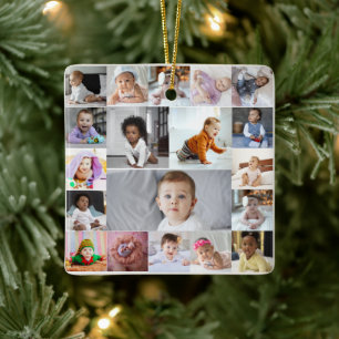 Design Your Own 19 Photo Collage Ceramic Ornament