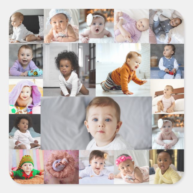 Design Your Own 19 Photo Collage Square Sticker (Front)