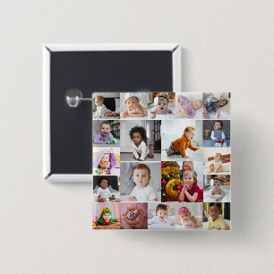 Design Your Own 20 Photo Collage 15 Cm Square Badge