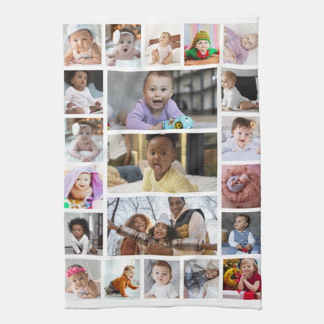 Design Your Own 21 Photo Collage Tea Towel (Vertical)