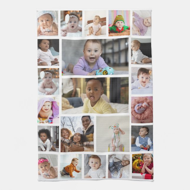 Design Your Own 22 Photo Collage Framed Art Tea Towel (Vertical)
