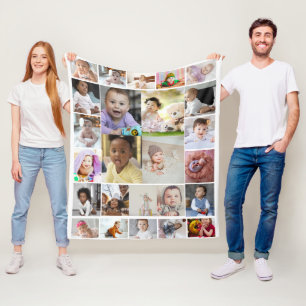 Design Your Own 25 Photo Collage Poster Fleece Blanket
