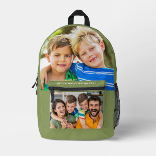 Design Your Own 2 Family Photo Collage Sage Green Printed Backpack