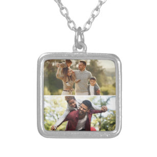 Design Your Own 2 Photo Collage Silver Plated Necklace