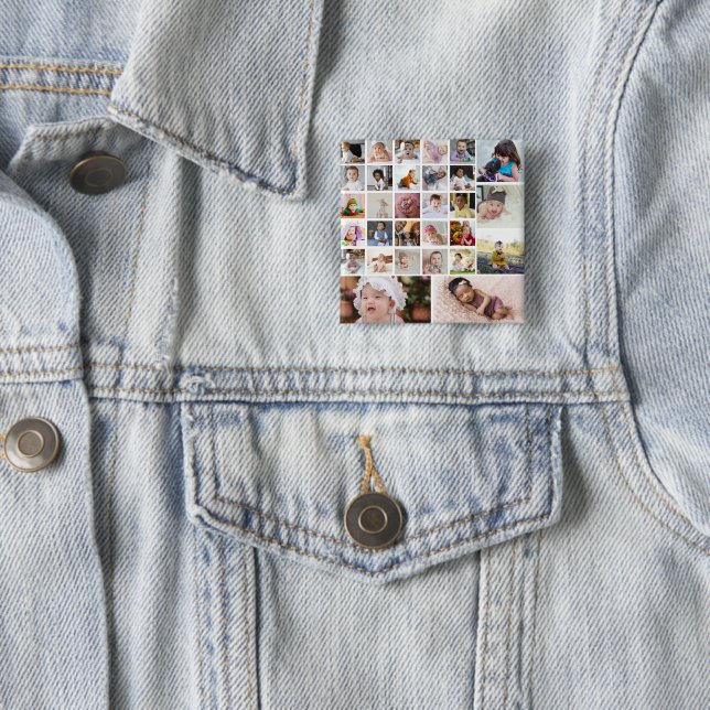 Design Your Own 30 Photo Collage 15 Cm Square Badge (In Situ)