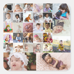 Design Your Own 30 Photo Collage Square Sticker