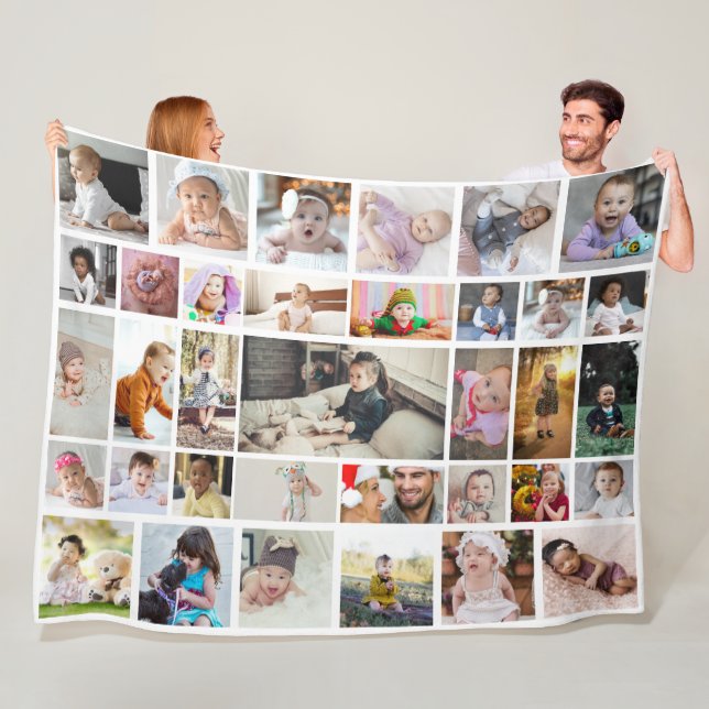 Design Your Own 35 Photo Collage Poster Fleece Blanket (In Situ)