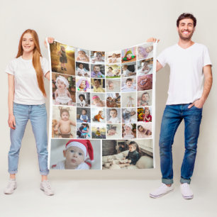 Design Your Own 35 Photo Collage Poster Fleece Blanket