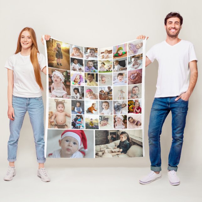 Design Your Own 35 Photo Collage Poster Fleece Blanket (In Situ)