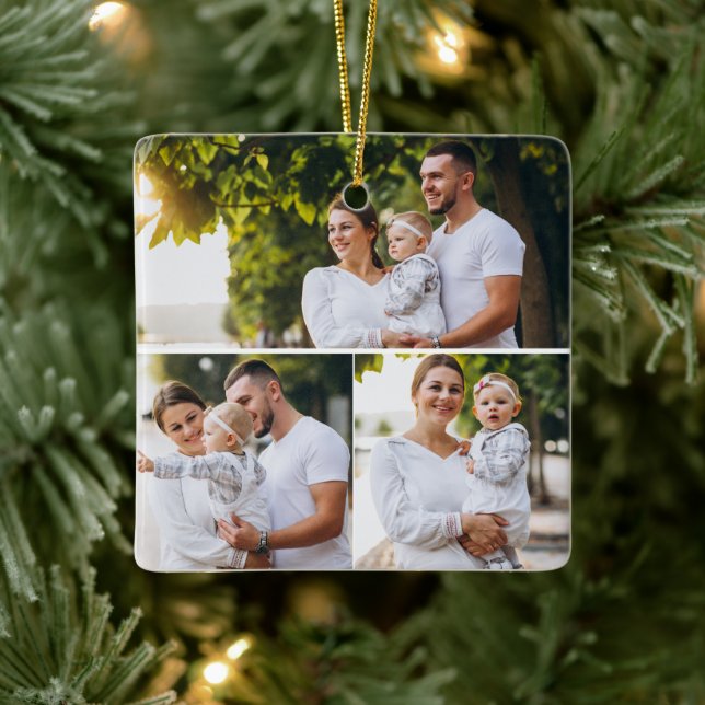 Design Your Own 3 Photo Collage Ceramic Ornament (Tree)