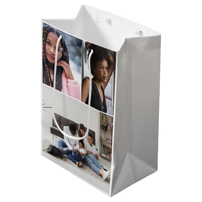 Design Your Own 3 Photo Collage Medium Gift Bag (Front Angled)