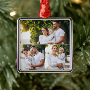 Design Your Own 3 Photo Collage Metal Ornament