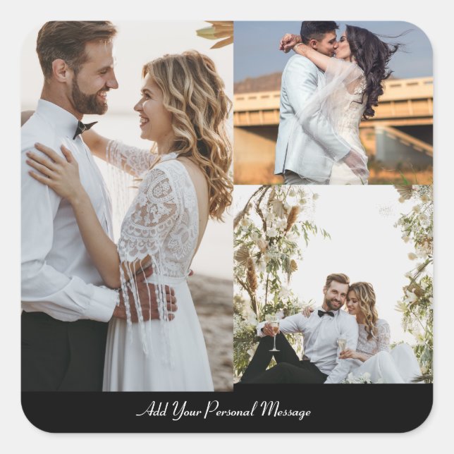 Design Your Own 3 Photo Collage Square Sticker (Front)
