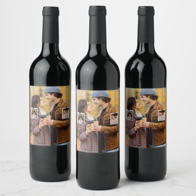 Design Your Own 3 Photo Collage Wine Label (Bottles)