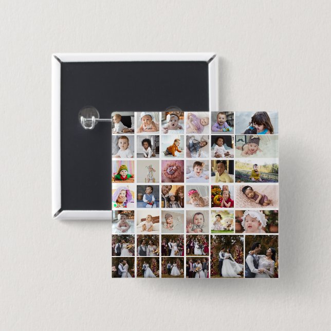 Design Your Own 40 Photo Collage 15 Cm Square Badge (Front & Back)