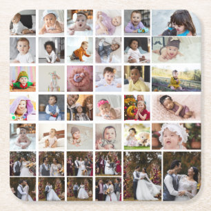 Design Your Own 40 Photo Collage Square Paper Coaster