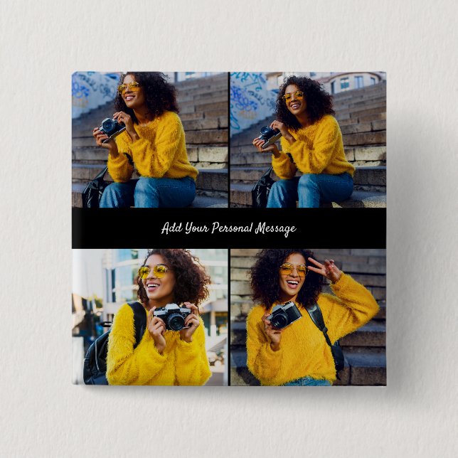 Design Your Own 4 Photo Collage 15 Cm Square Badge (Front)