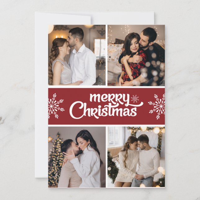 Design Your Own 4 Photo Collage Christmas Holiday Card (Front)