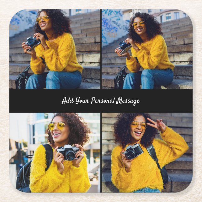 Design Your Own 4 Photo Collage Square Paper Coaster (Front)