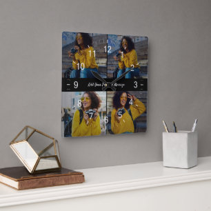 Design Your Own 4 Photo Collage Square Wall Clock