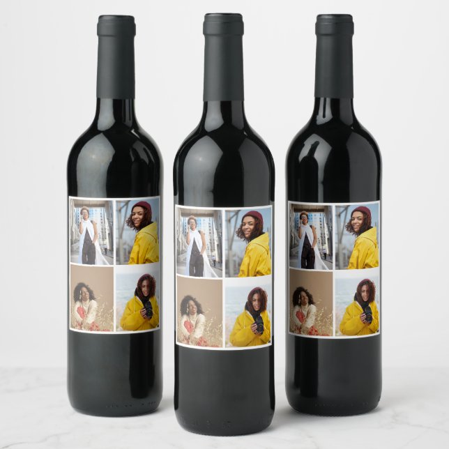 Design Your Own 4 Photo Collage Wine Label (Bottles)