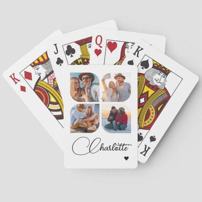 Design Your Own 4 Photo Personalized Name Playing Cards (Back)