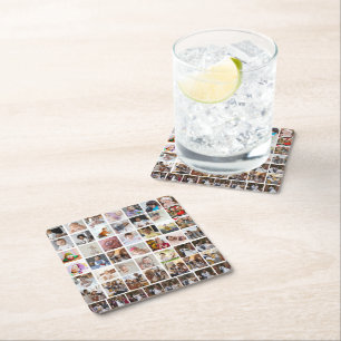 Design Your Own 50 Photo Collage Square Paper Coaster