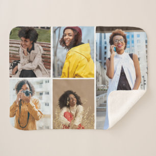 Design Your Own 5 Photo Collage Sherpa Blanket