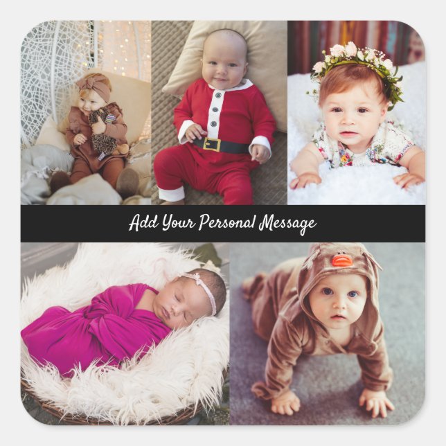 Design Your Own 5 Photo Collage Square Sticker (Front)