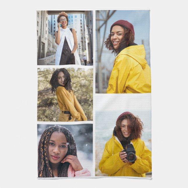 Design Your Own 5 Photo Collage Tea Towel (Vertical)
