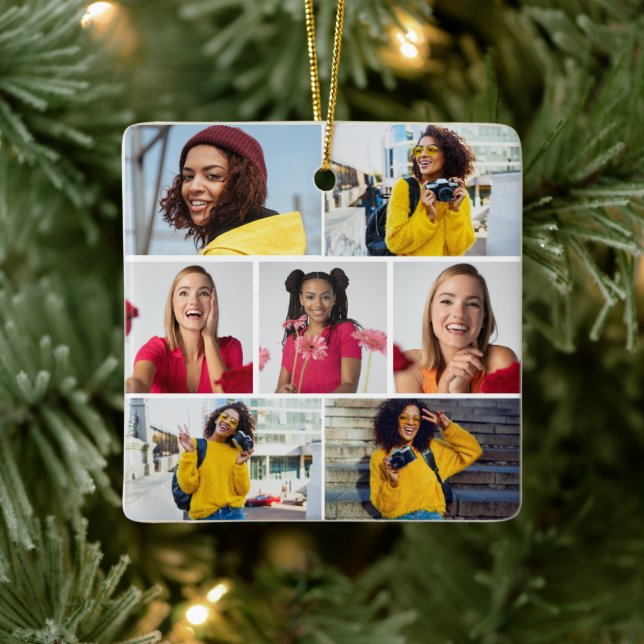 Design Your Own 7 Photo Collage Ceramic Ornament (Tree)