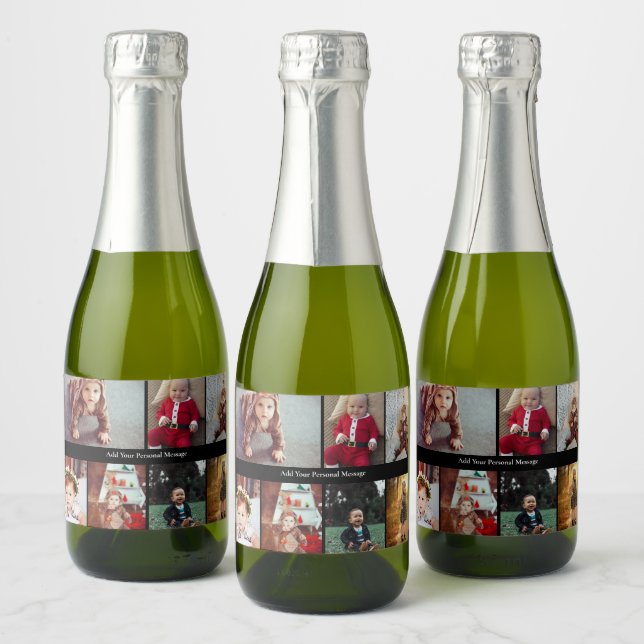 Design Your Own 7 Photo Collage Sparkling Wine Label (Bottles)